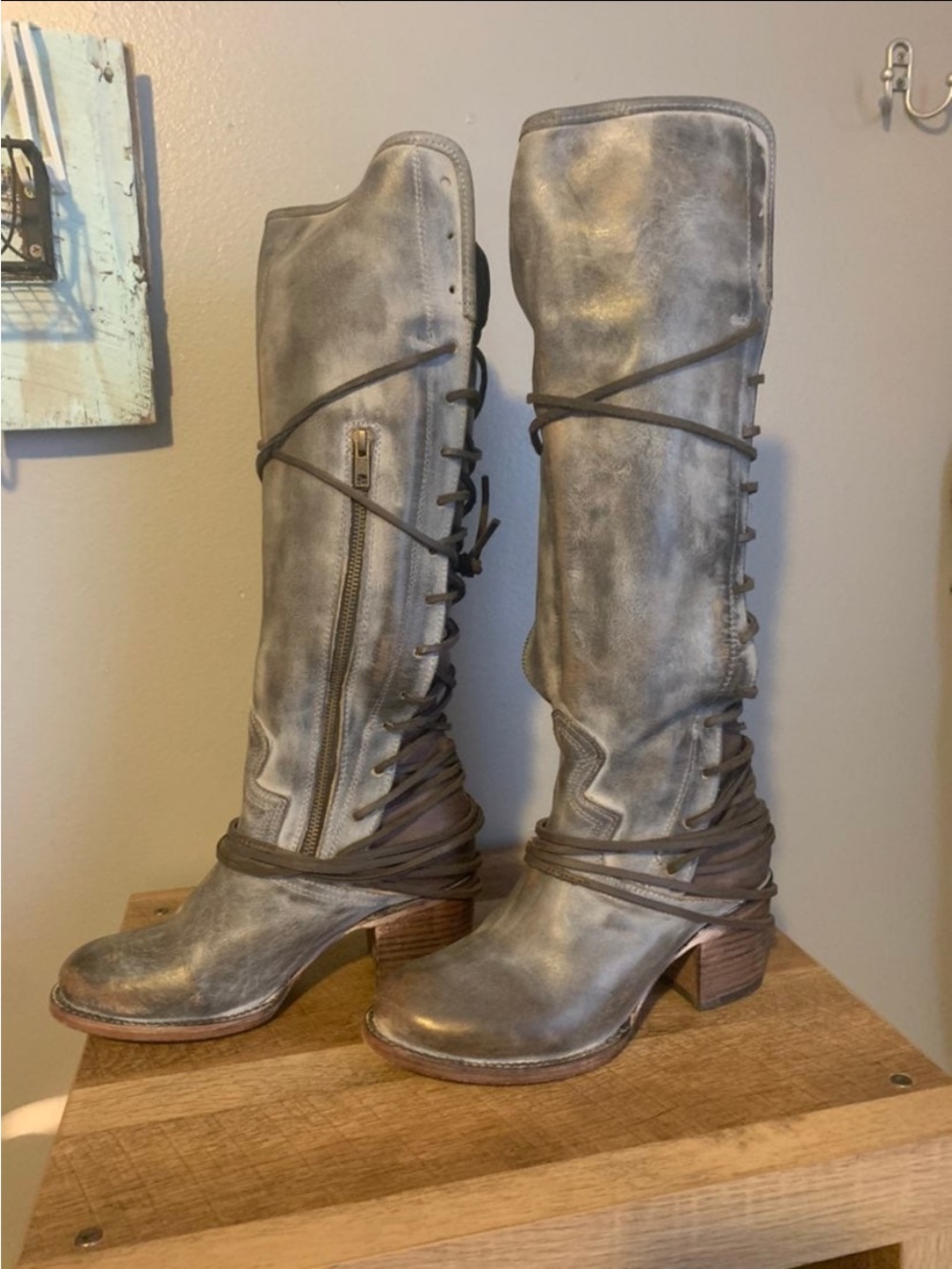 FreeBird Cole Tall Lace-Up Wrap Boots in Distressed Gray
